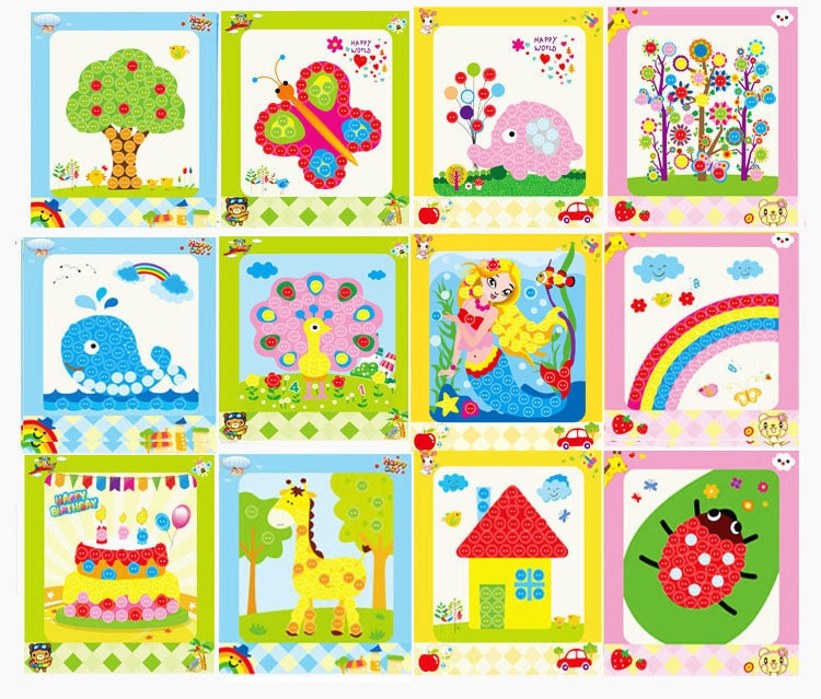 8Pcs Kids DIY Button Stickers Drawing Toys Handmade School Art Class Painting Drawing Craft Toys Children Early Educational GYH