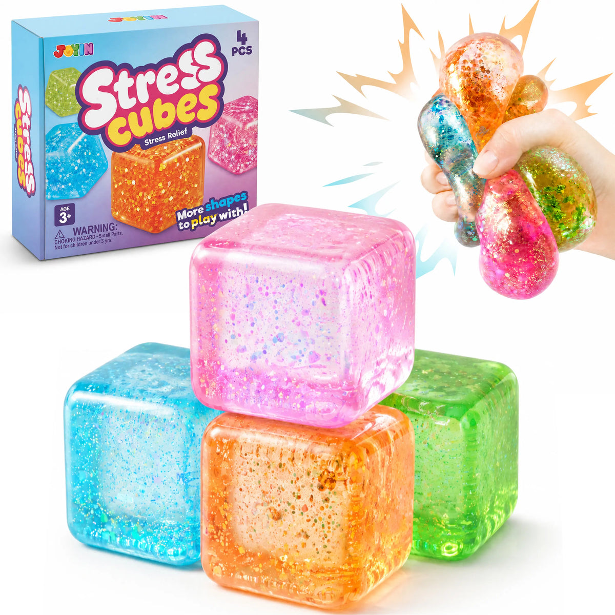 JOYIN 4 Pack Stress Cube, 2'' High Density Cube Fidget Toy, Stress Relief with Slow Rising Sensory Squishy Toys for Kids Adults, Birthday Gifts, Party Favors, Classroom Prizes for Boys Girls, Butter Stick Squishy