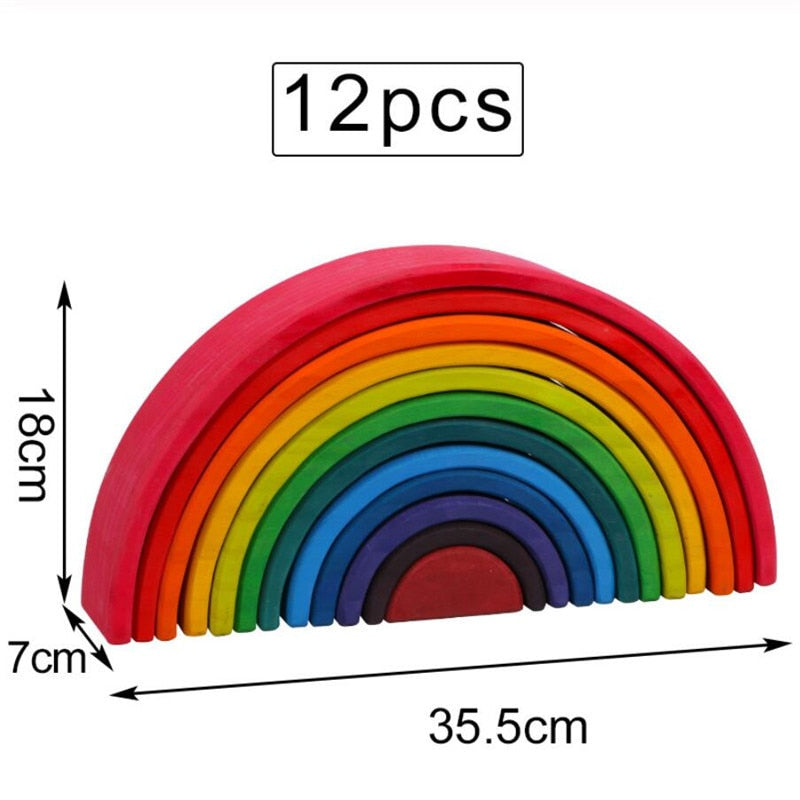 Baby Toys Pine Type Large Rainbow Stacker Wooden Toys For Kids Creative Rainbow Building Blocks Montessori Educational Toy Children