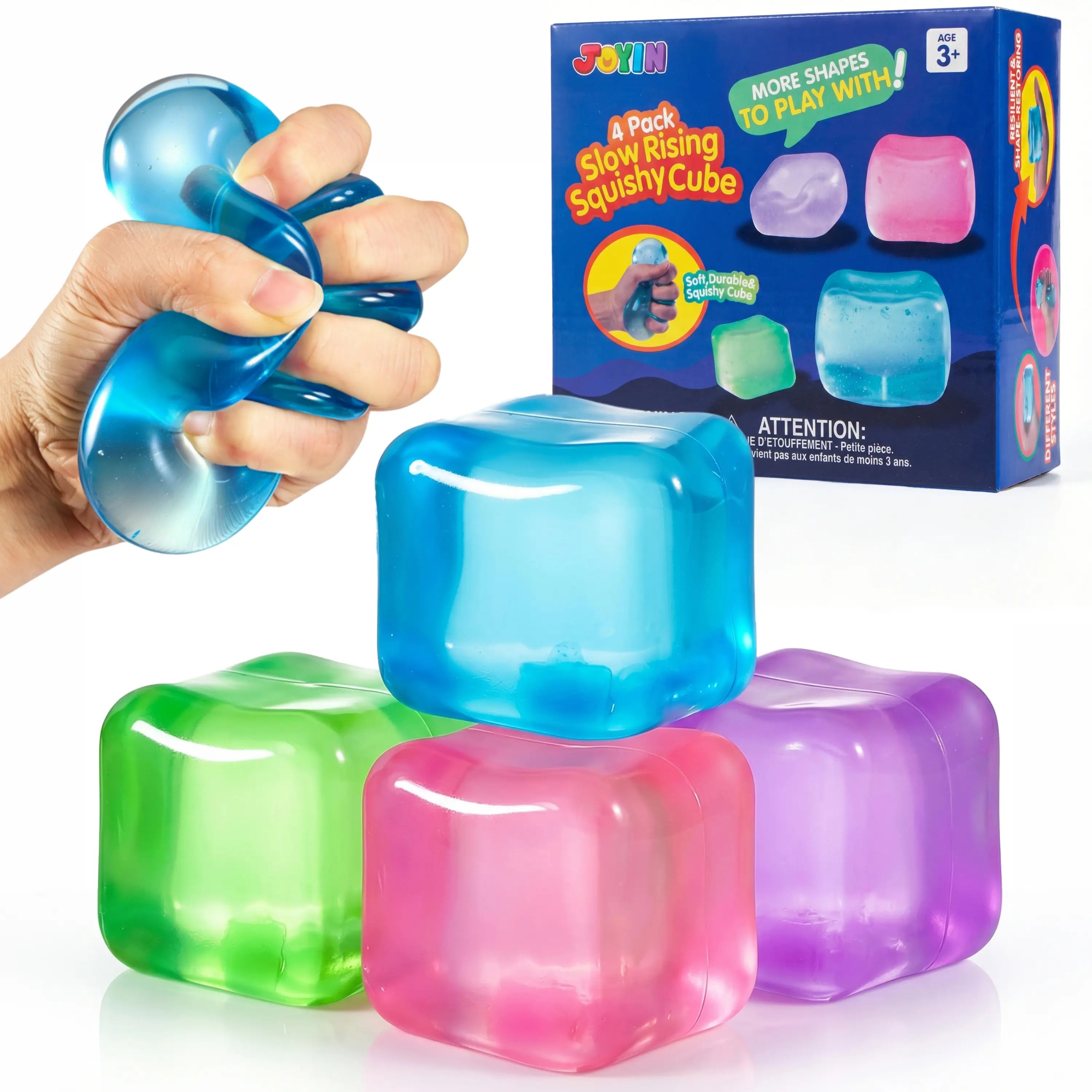 JOYIN 4 Pack Stress Cube, 2'' High Density Cube Fidget Toy, Stress Relief with Slow Rising Sensory Squishy Toys for Kids Adults, Birthday Gifts, Party Favors, Classroom Prizes for Boys Girls, Butter Stick Squishy