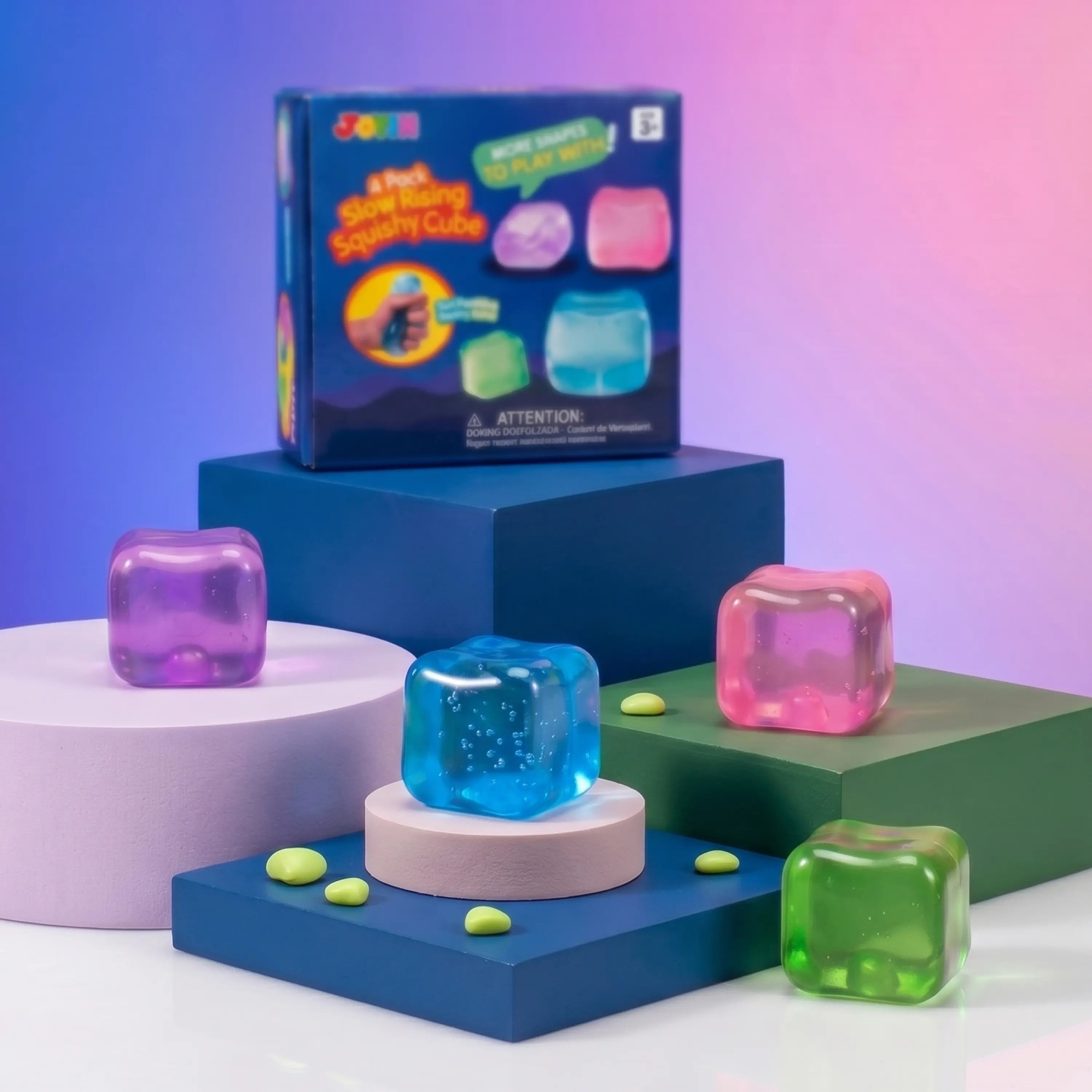 JOYIN 4 Pack Stress Cube, 2'' High Density Cube Fidget Toy, Stress Relief with Slow Rising Sensory Squishy Toys for Kids Adults, Birthday Gifts, Party Favors, Classroom Prizes for Boys Girls, Butter Stick Squishy
