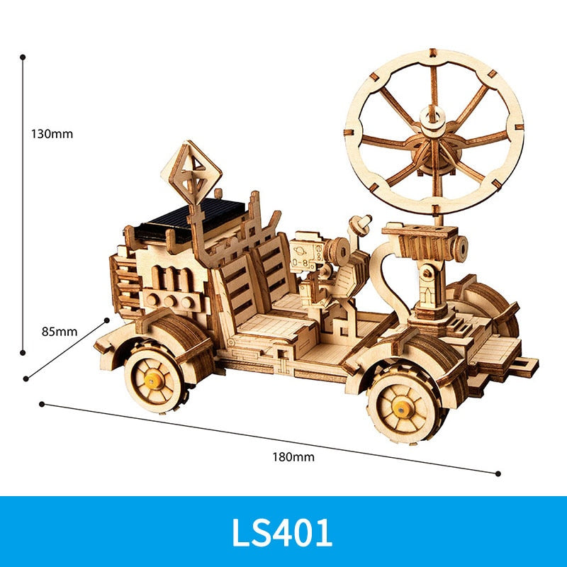 Robotime ROKR DIY Solar Energy Wooden Blocks Toys Model Building Kit Space Hunting Assembly Toys For Children Kids