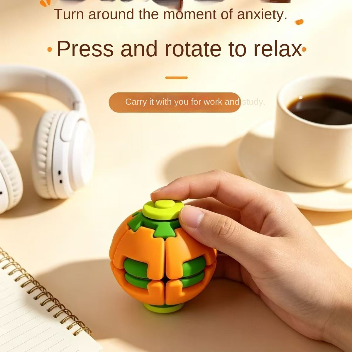 Colorful 3D Printed Stress Ball with Press and Spin Dual-Function Fidget Spinner, Portable Office Toy for Relief and Entertainment