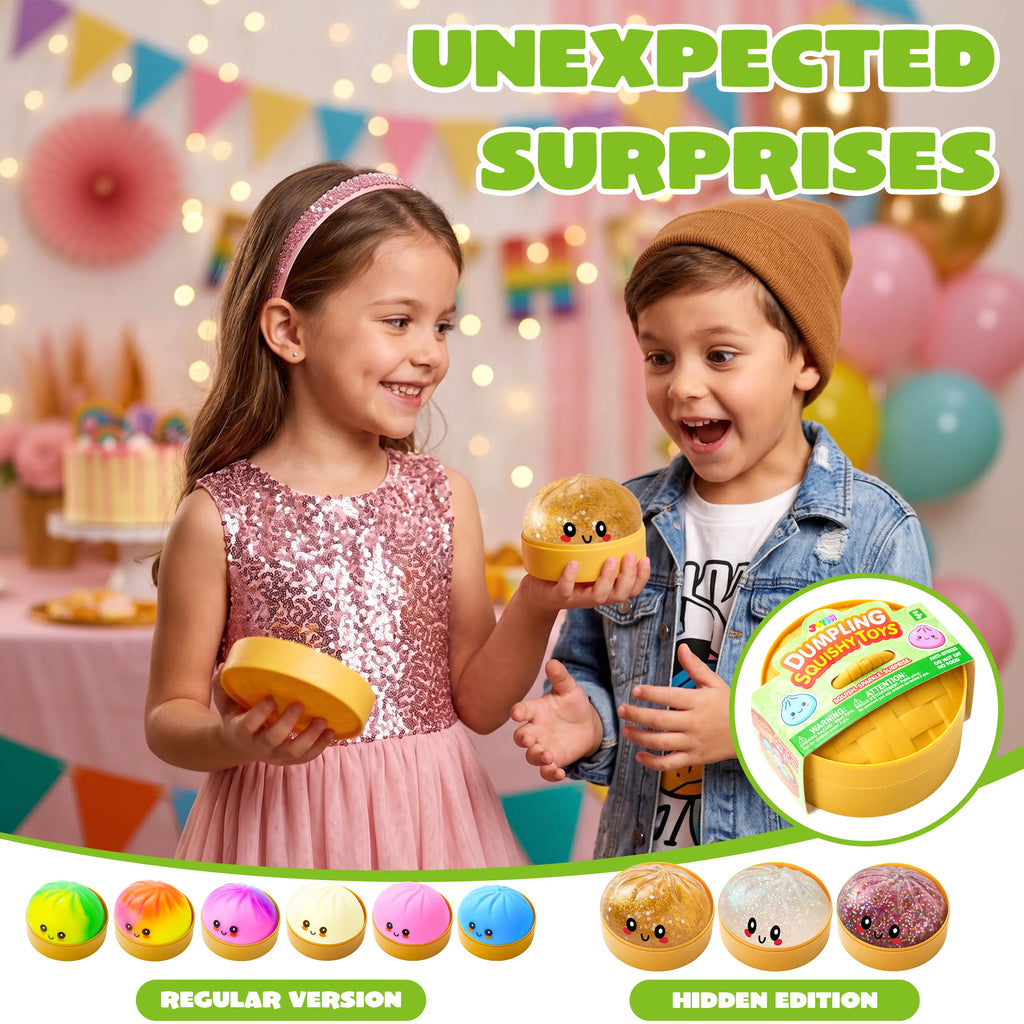 JOYIN 1Pcs Dumpling Mystery Box Quick Rebound,Full of Surprises,Not ALL Glitter, Random Styles Surprise, Colorful Soft Squeeze Stress Balls Fidget Sensory Toy, Decompression Gift for Kids Adults Toy, Soft Sensory Squeeze Toy