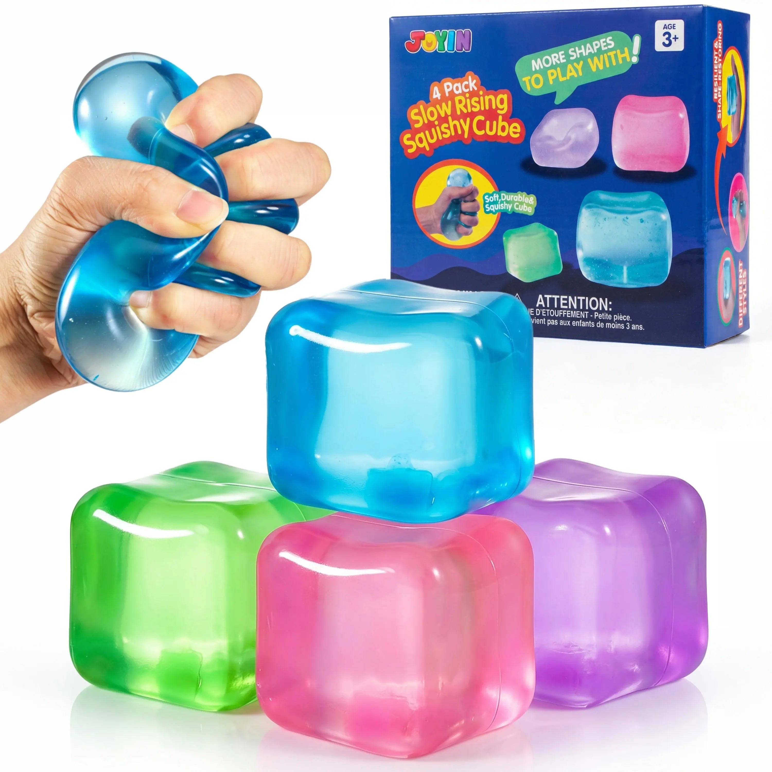 JOYIN 4 Pack Stress Cube, 2'' High Density Cube Fidget Toy, Stress Relief with Slow Rising Sensory Squishy Toys for Kids Adults, Birthday Gifts, Party Favors, Classroom Prizes for Boys Girls, Butter Stick Squishy