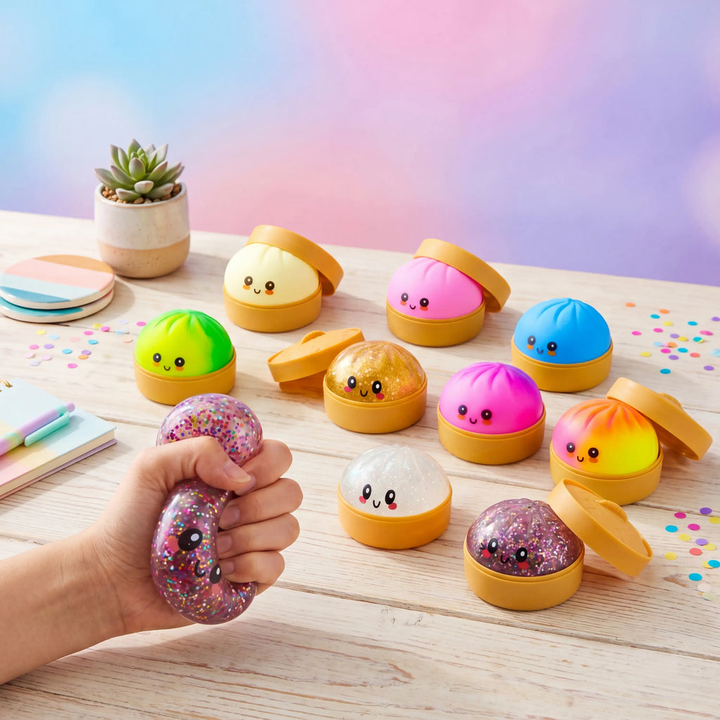 JOYIN 1Pcs Dumpling Mystery Box Quick Rebound,Full of Surprises,Not ALL Glitter, Random Styles Surprise, Colorful Soft Squeeze Stress Balls Fidget Sensory Toy, Decompression Gift for Kids Adults Toy, Soft Sensory Squeeze Toy